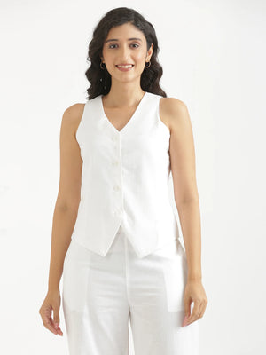 Women White Airy Linen Waist Coat