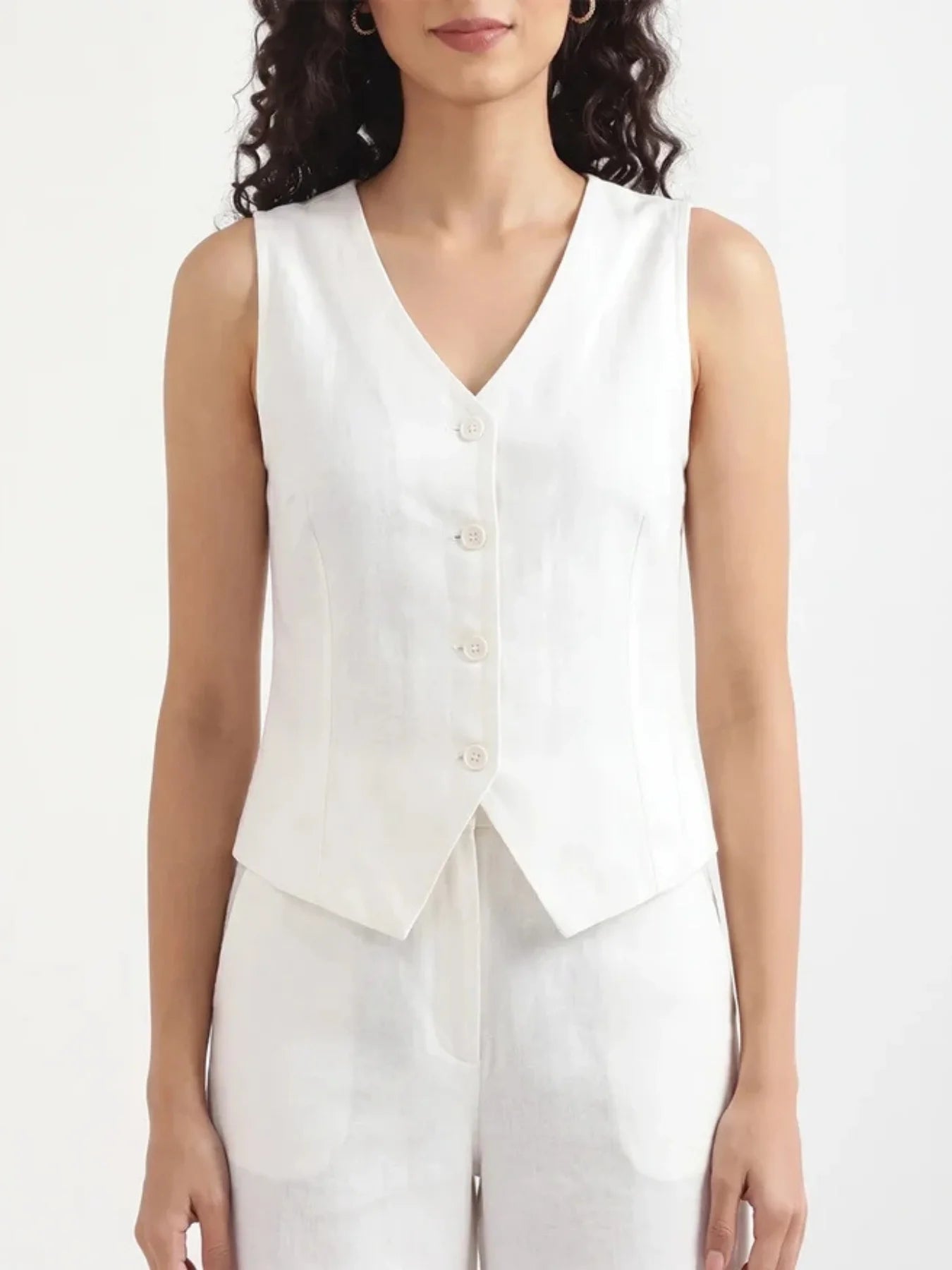 Women White Airy Linen Waist Coat