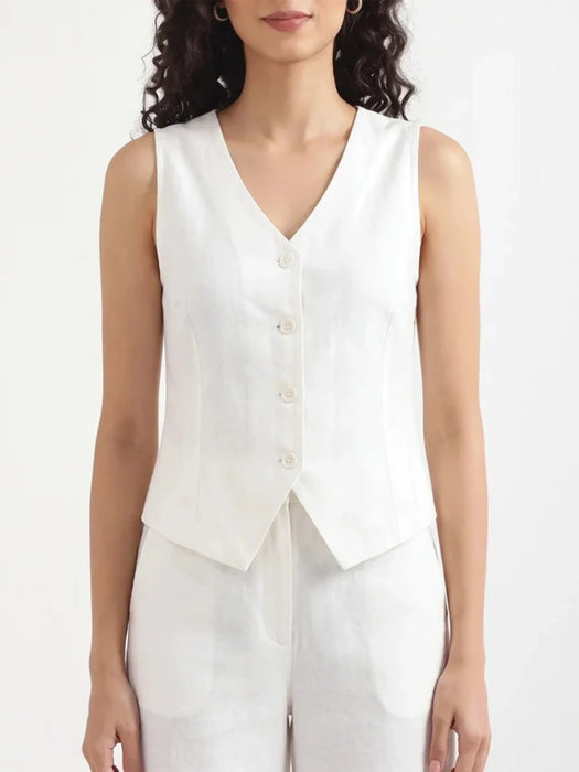 Women White Airy Linen Waist Coat