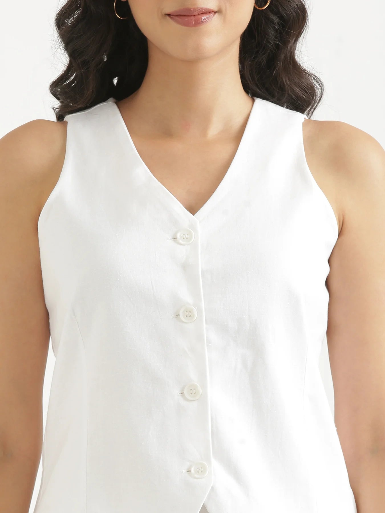 Women White Airy Linen Waist Coat