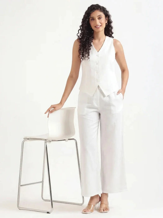 Women White Airy Linen Waist Coat