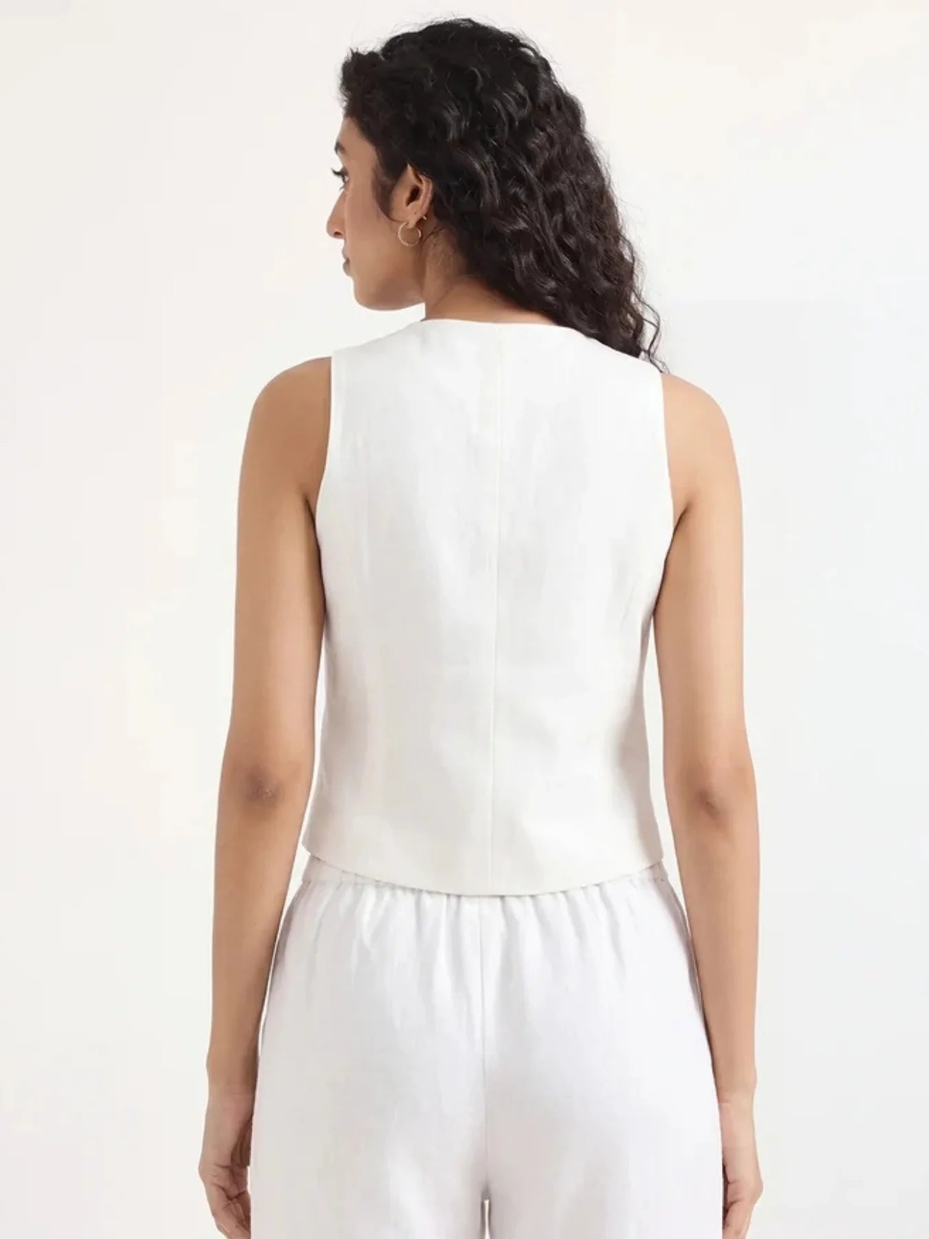 Women White Airy Linen Waist Coat