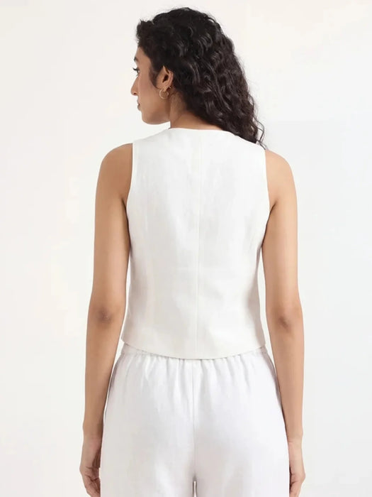 Women White Airy Linen Waist Coat