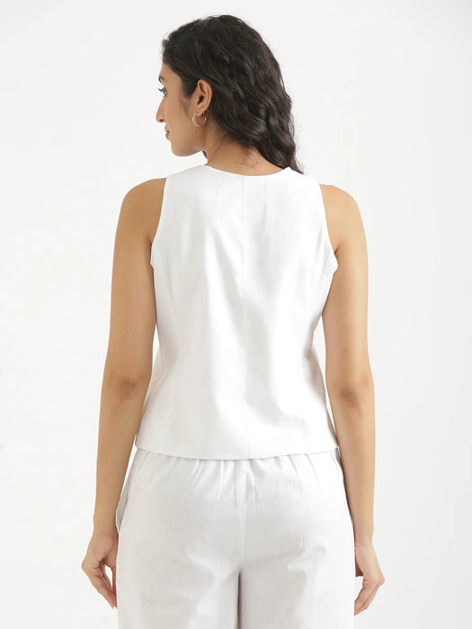 Women White Airy Linen Waist Coat