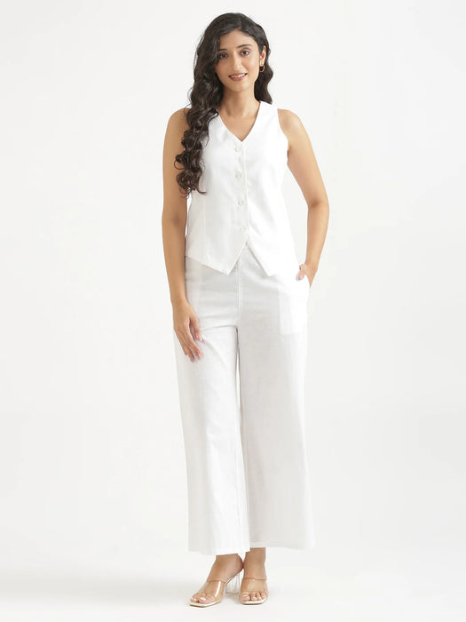 Women White Airy Linen Waist Coat