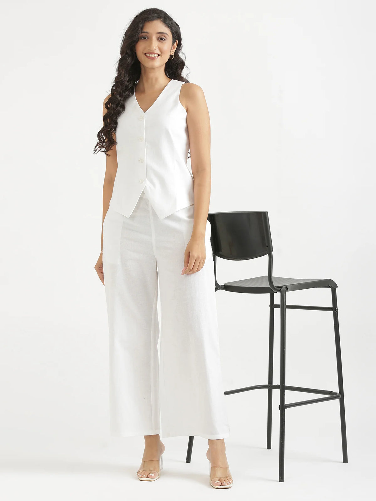 Women White Airy Linen Waist Coat
