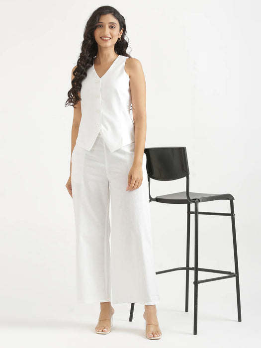 Women White Airy Linen Waist Coat