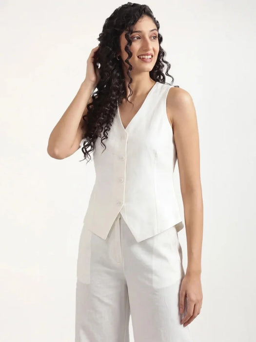Women White Airy Linen Waist Coat
