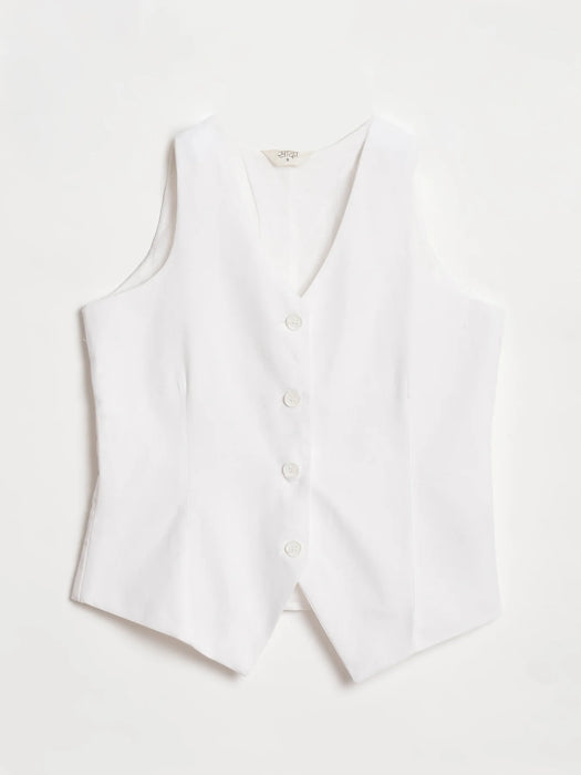 Women White Airy Linen Waist Coat
