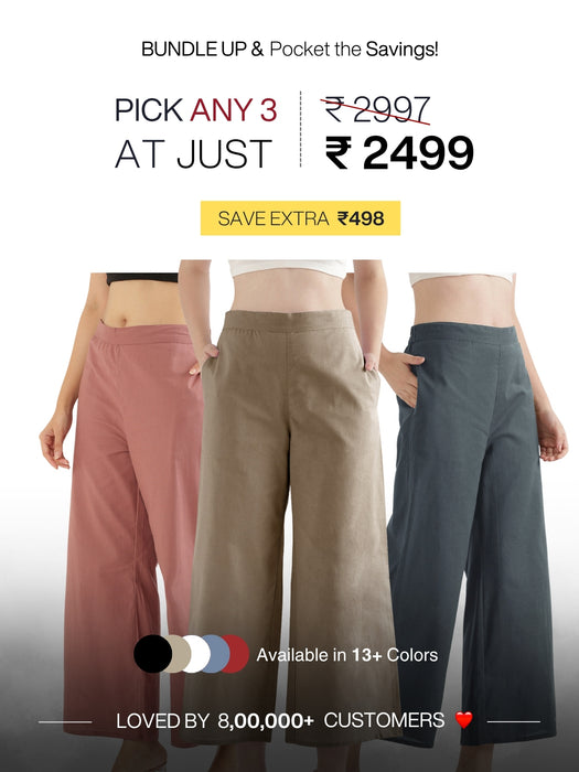 Pick Any 3 Women Airy Linen Wide Leg Pant