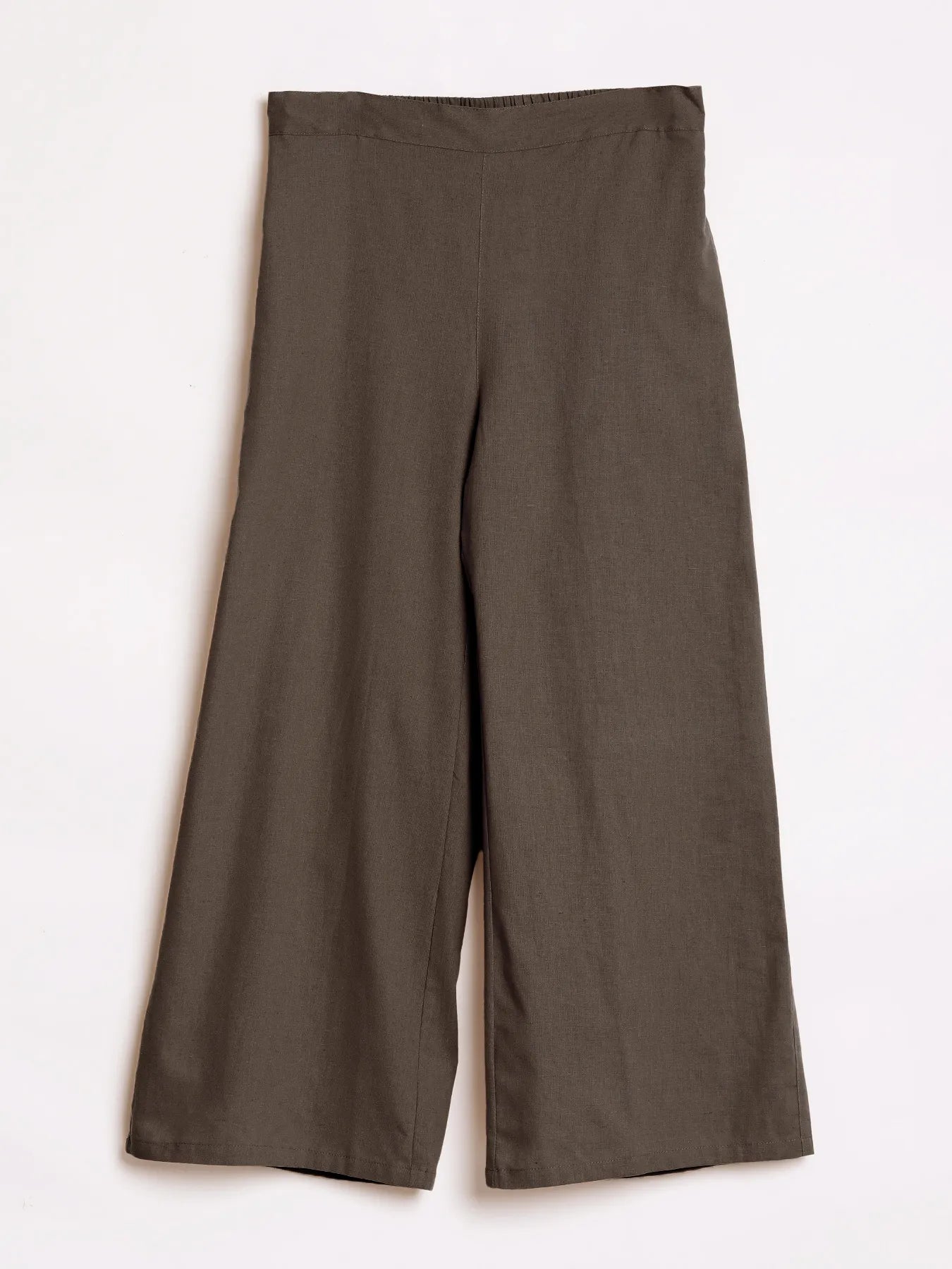 Women Dark Brown Airy Linen Wide Leg Pant