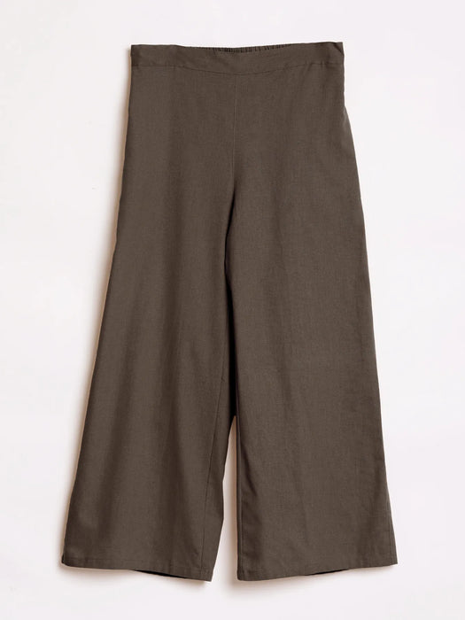Women Dark Brown Airy Linen Wide Leg Pant