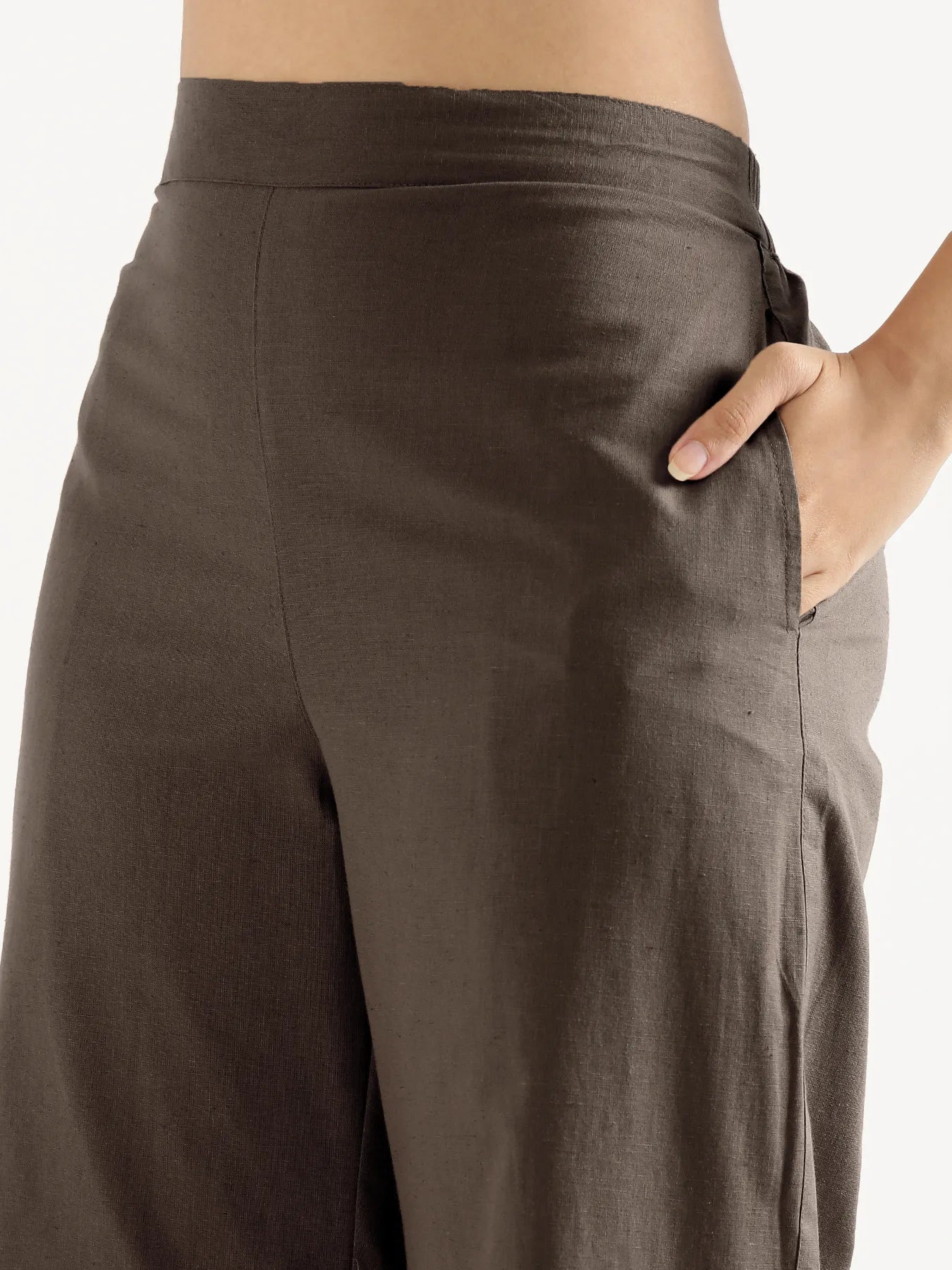 Women Dark Brown Airy Linen Wide Leg Pant