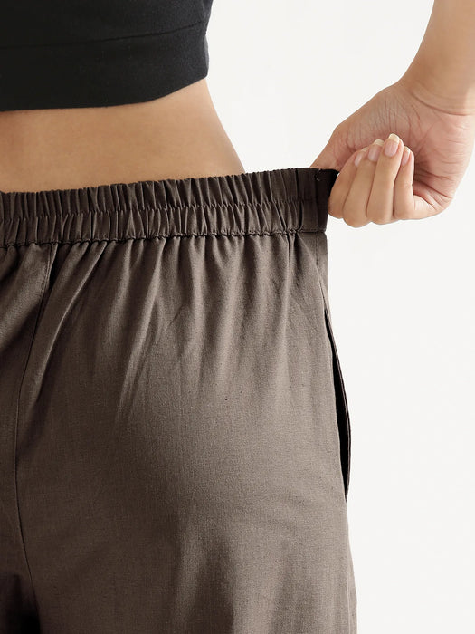 Women Dark Brown Airy Linen Wide Leg Pant