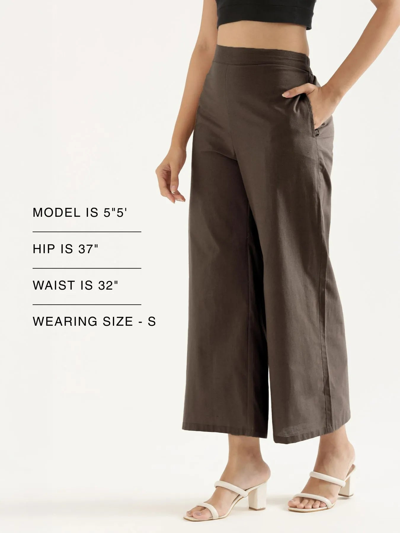 Women Dark Brown Airy Linen Wide Leg Pant