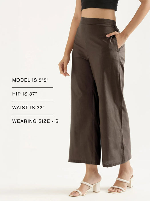 Women Dark Brown Airy Linen Wide Leg Pant
