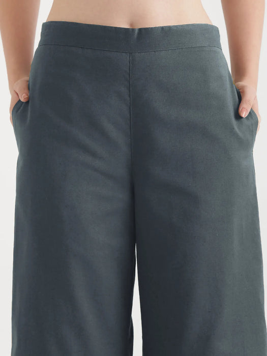 Women German Grey Airy Linen Wide Leg Pant