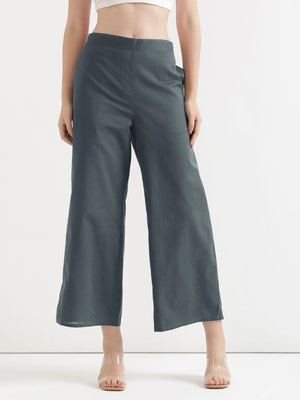 Women German Grey Airy Linen Wide Leg Pant