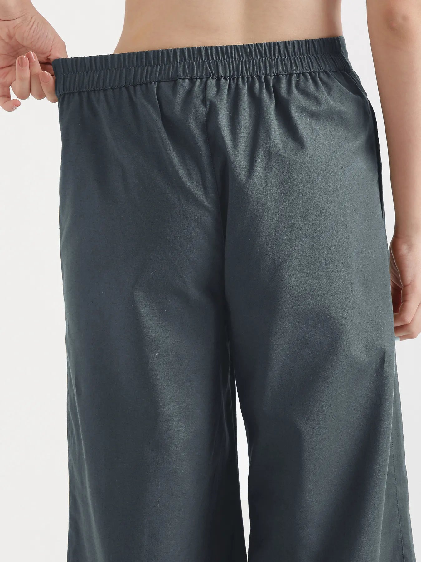 Women German Grey Airy Linen Wide Leg Pant