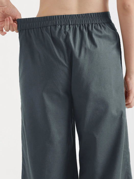 Women German Grey Airy Linen Wide Leg Pant