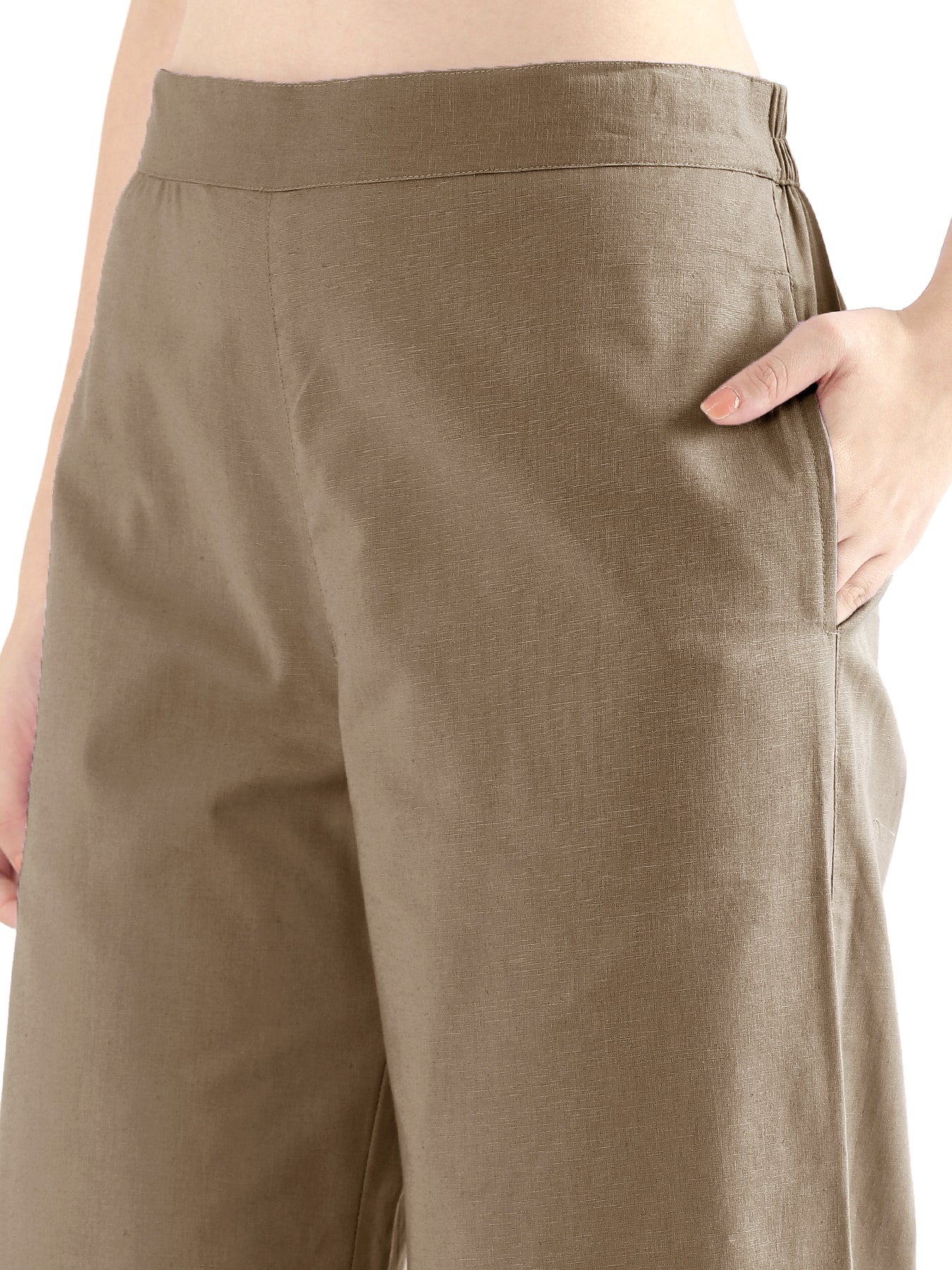 Women Khakhi Airy Linen Wide Leg Pant