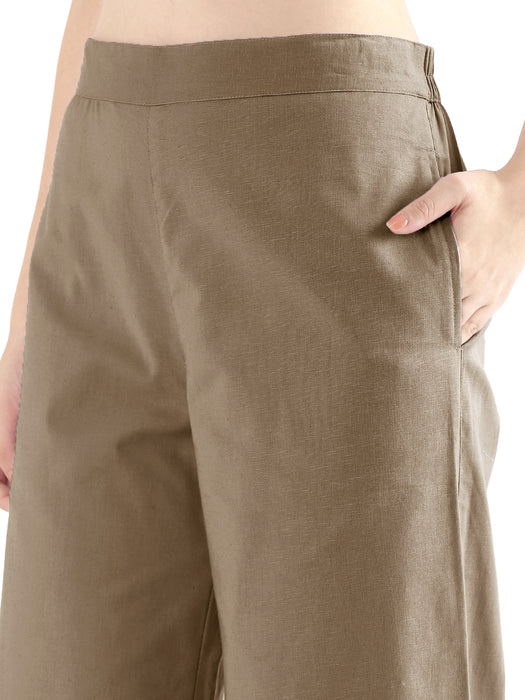 Women Khakhi Airy Linen Wide Leg Pant