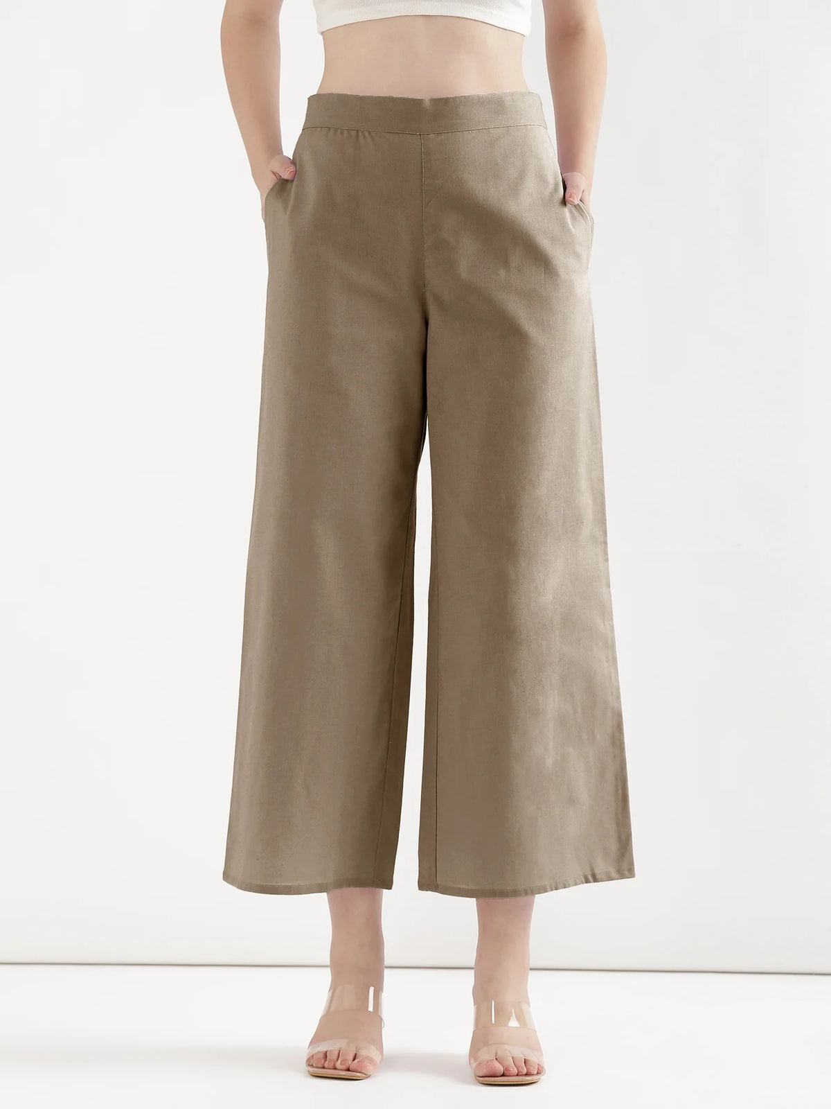 Pick Any 6 Women Airy Linen Wide Leg Pant - Khakhi
