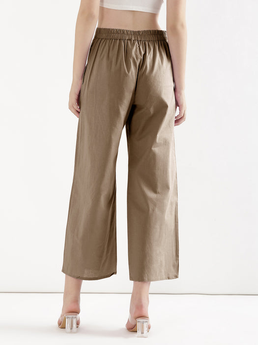 Women Khakhi Airy Linen Wide Leg Pant