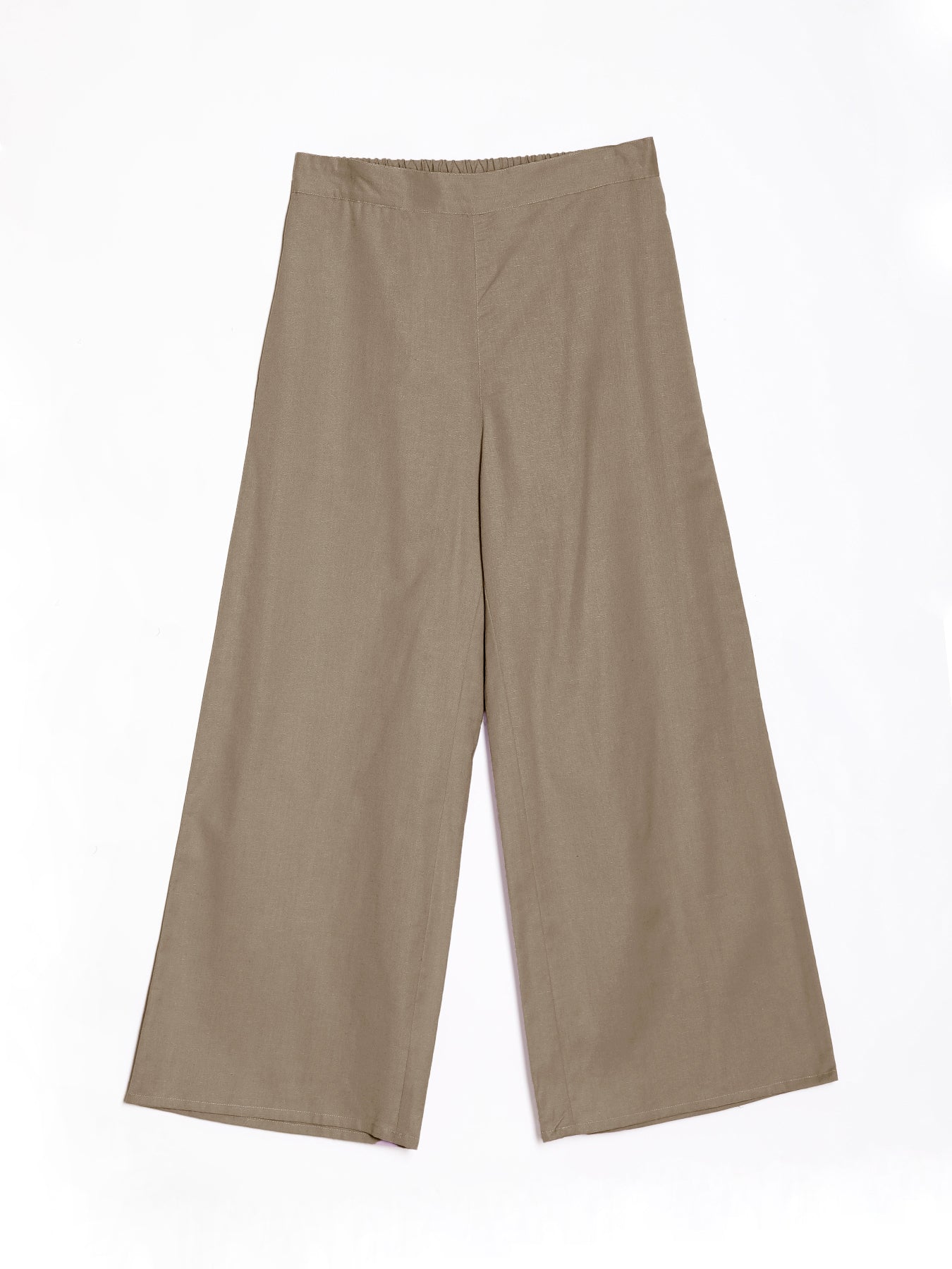 Women Khakhi Airy Linen Wide Leg Pant