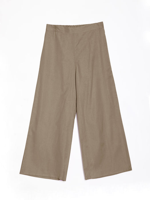 Women Khakhi Airy Linen Wide Leg Pant