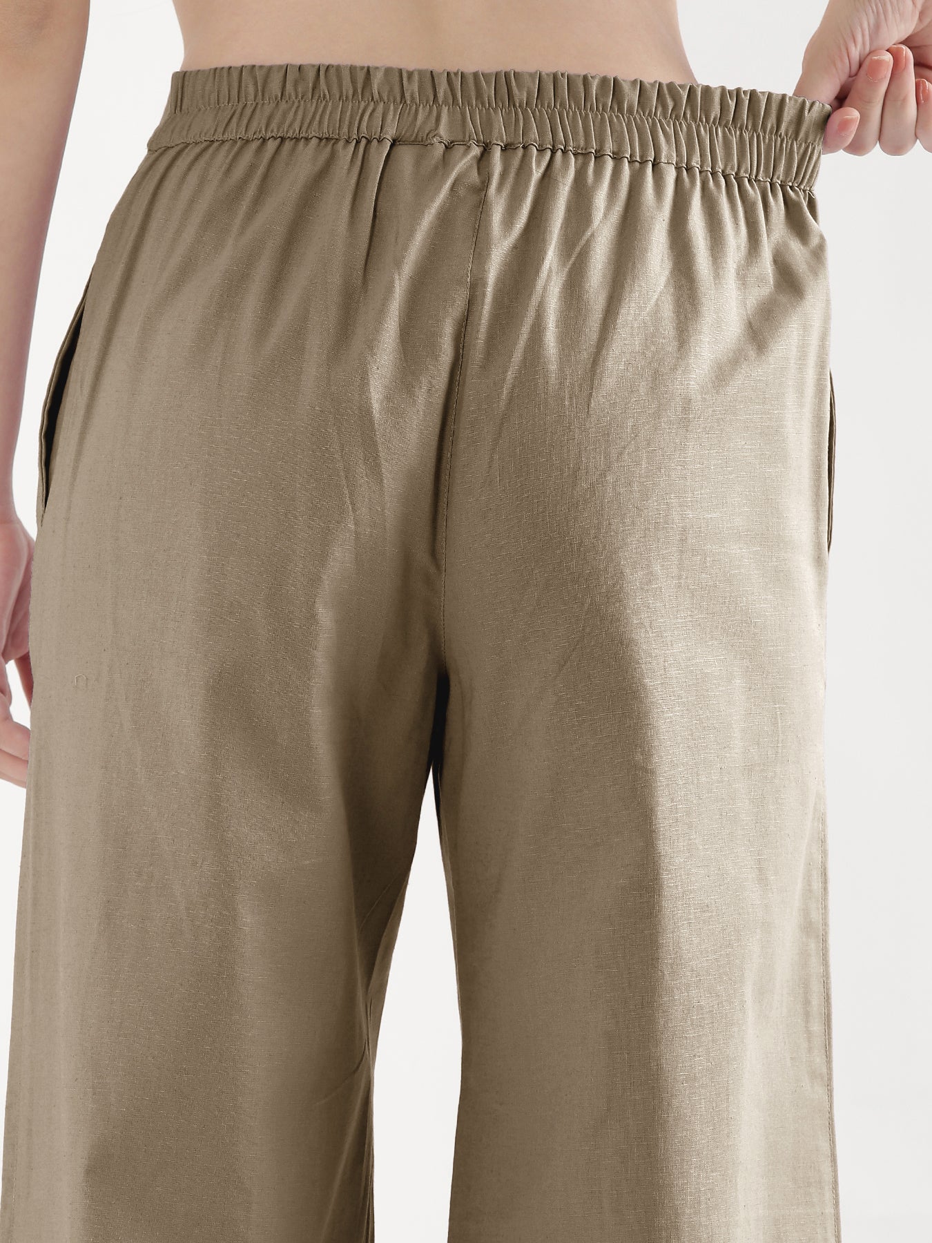 Women Khakhi Airy Linen Wide Leg Pant