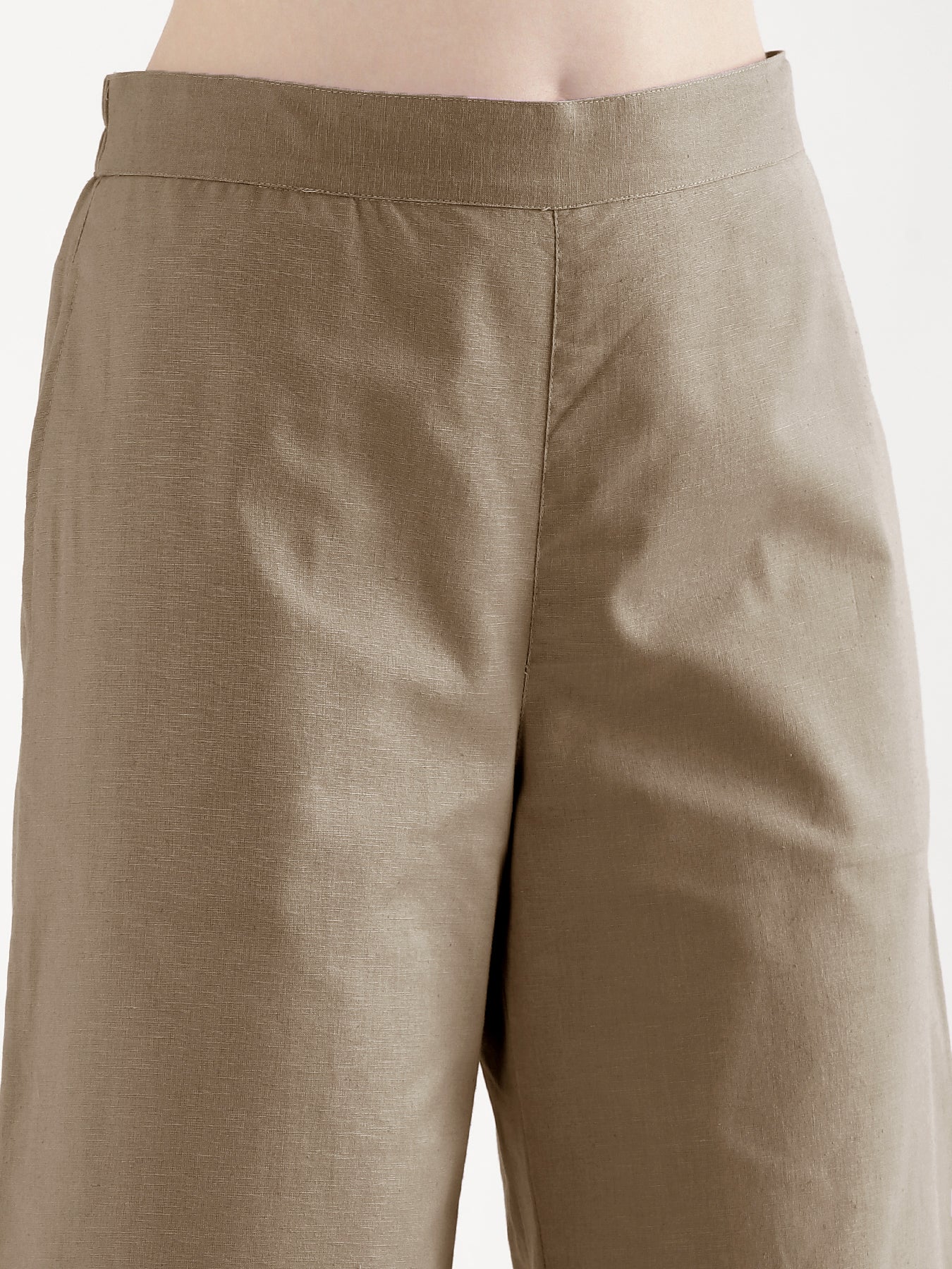 Women Khakhi Airy Linen Wide Leg Pant