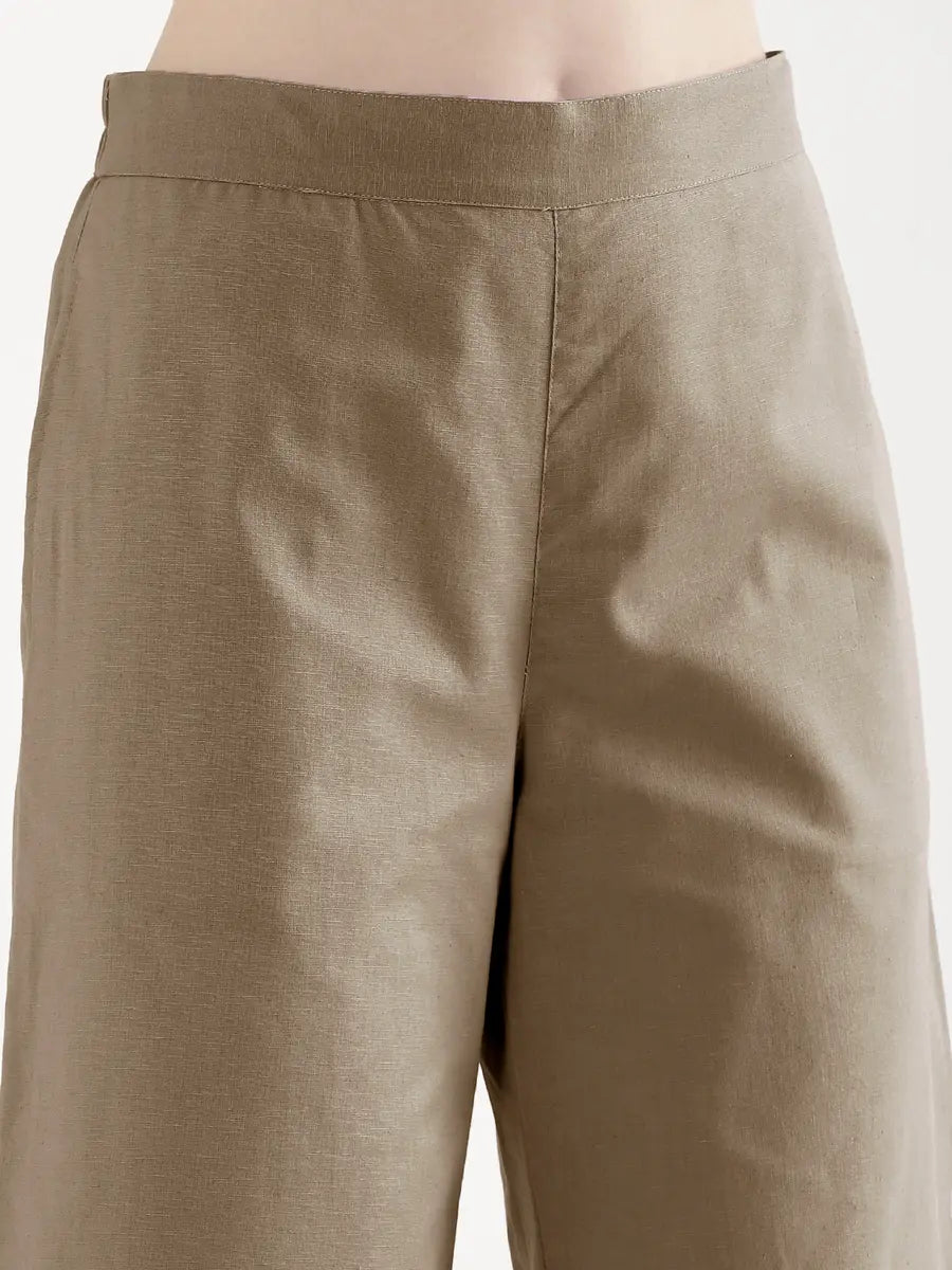 Women Khakhi Airy Linen Wide Leg Pant