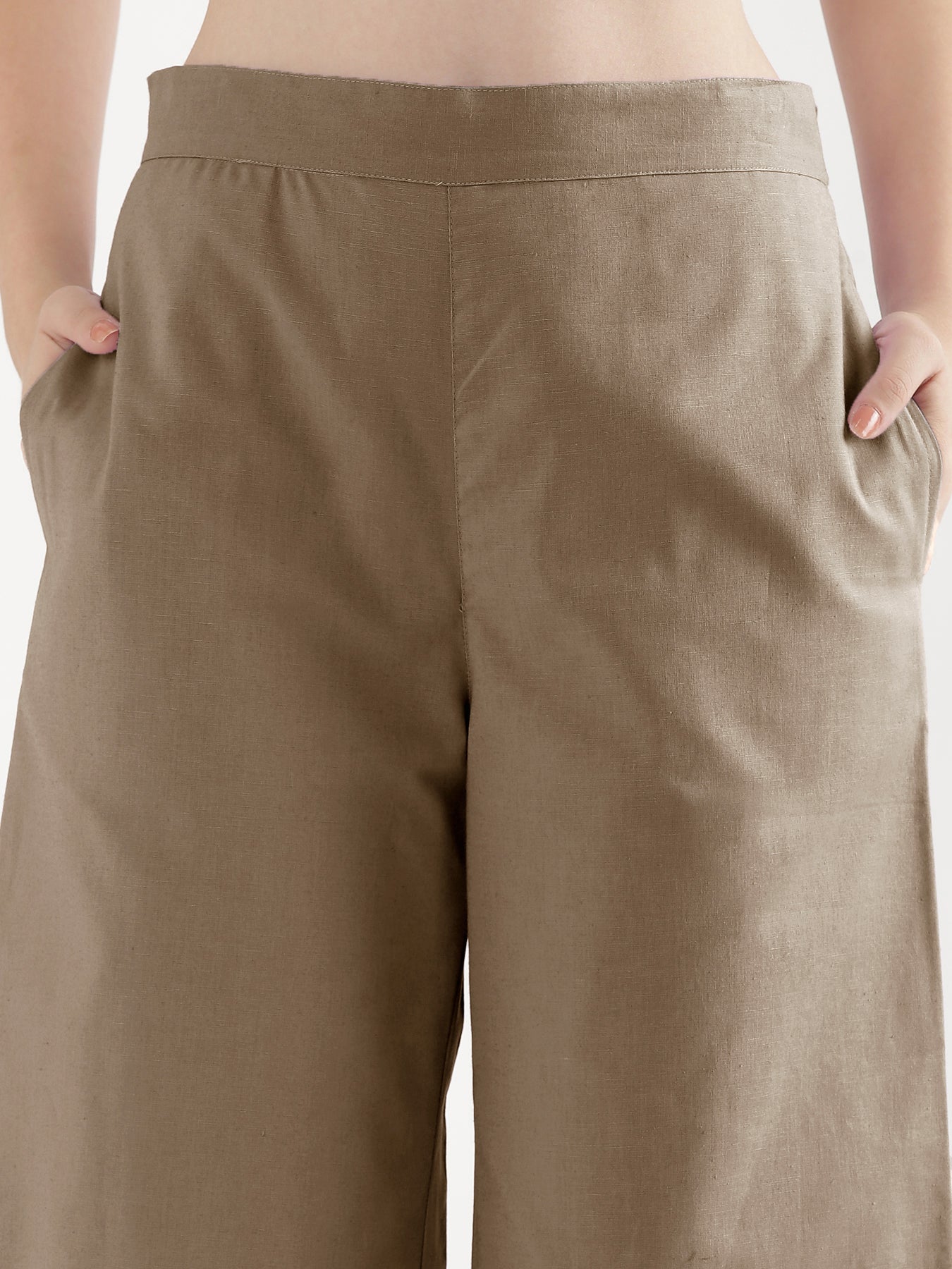 Women Khakhi Airy Linen Wide Leg Pant