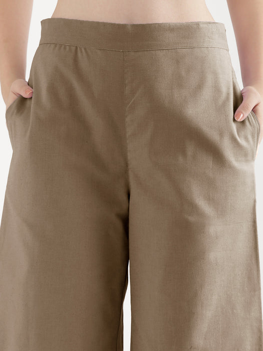 Women Khakhi Airy Linen Wide Leg Pant