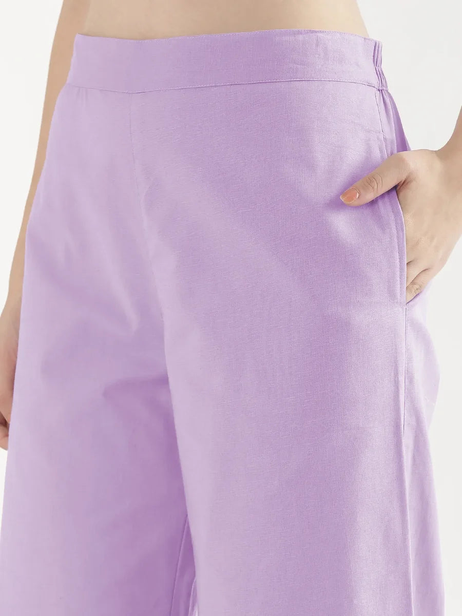 Women Lilac Airy Linen Wide Leg Pant