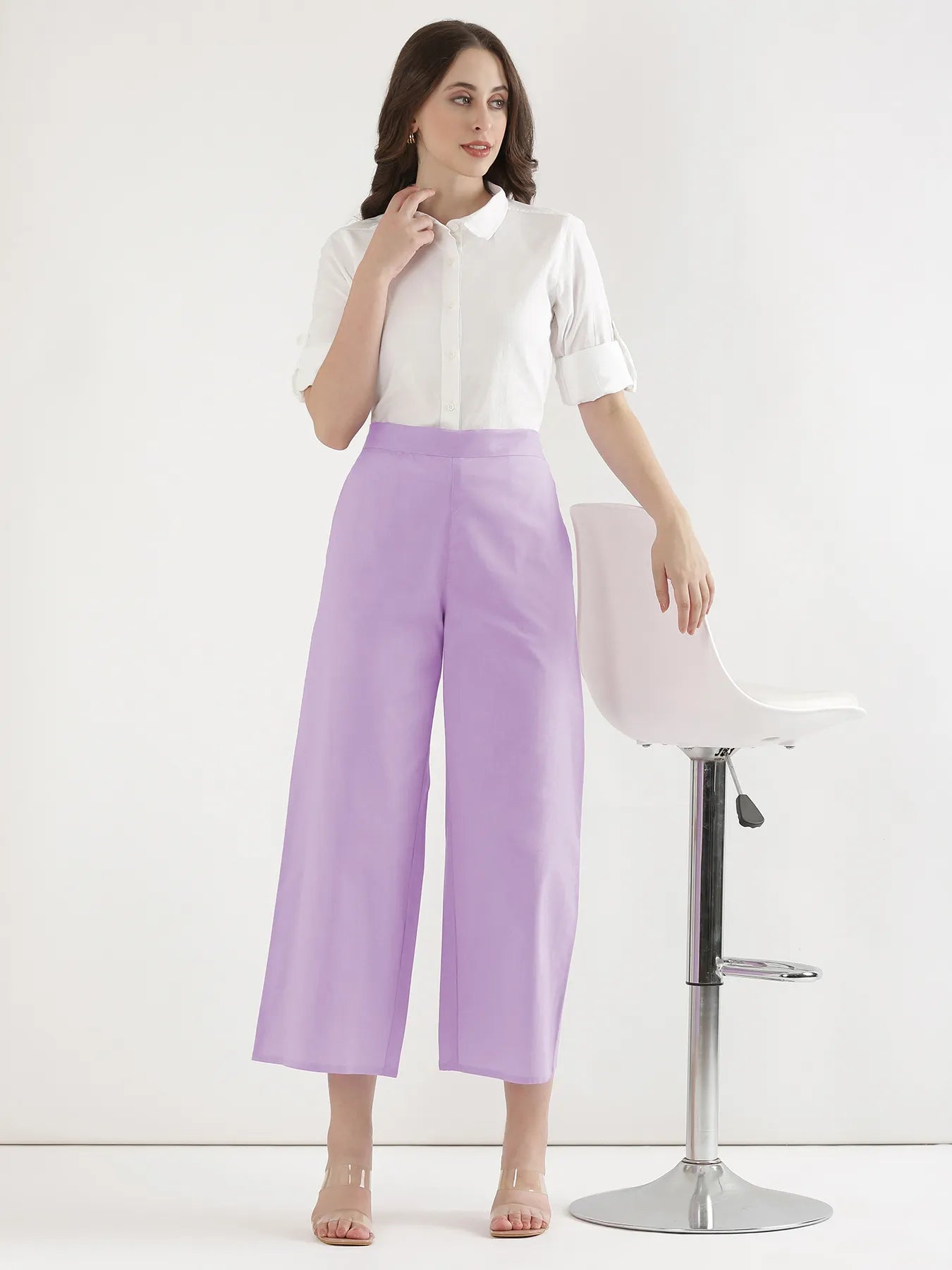 Women Lilac Airy Linen Wide Leg Pant