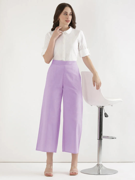 Women Lilac Airy Linen Wide Leg Pant