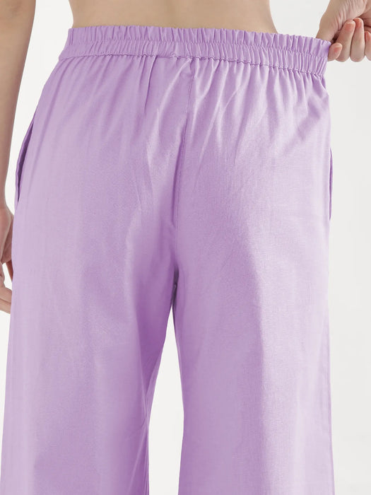 Women Lilac Airy Linen Wide Leg Pant