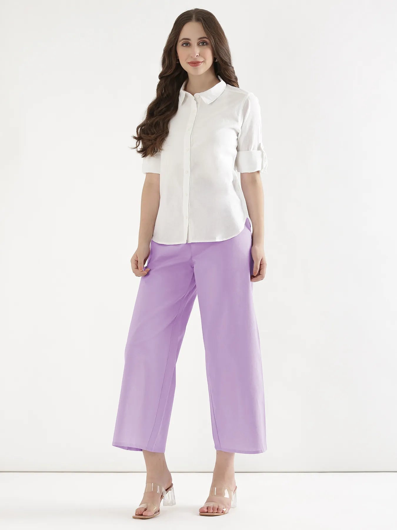 Women Lilac Airy Linen Wide Leg Pant