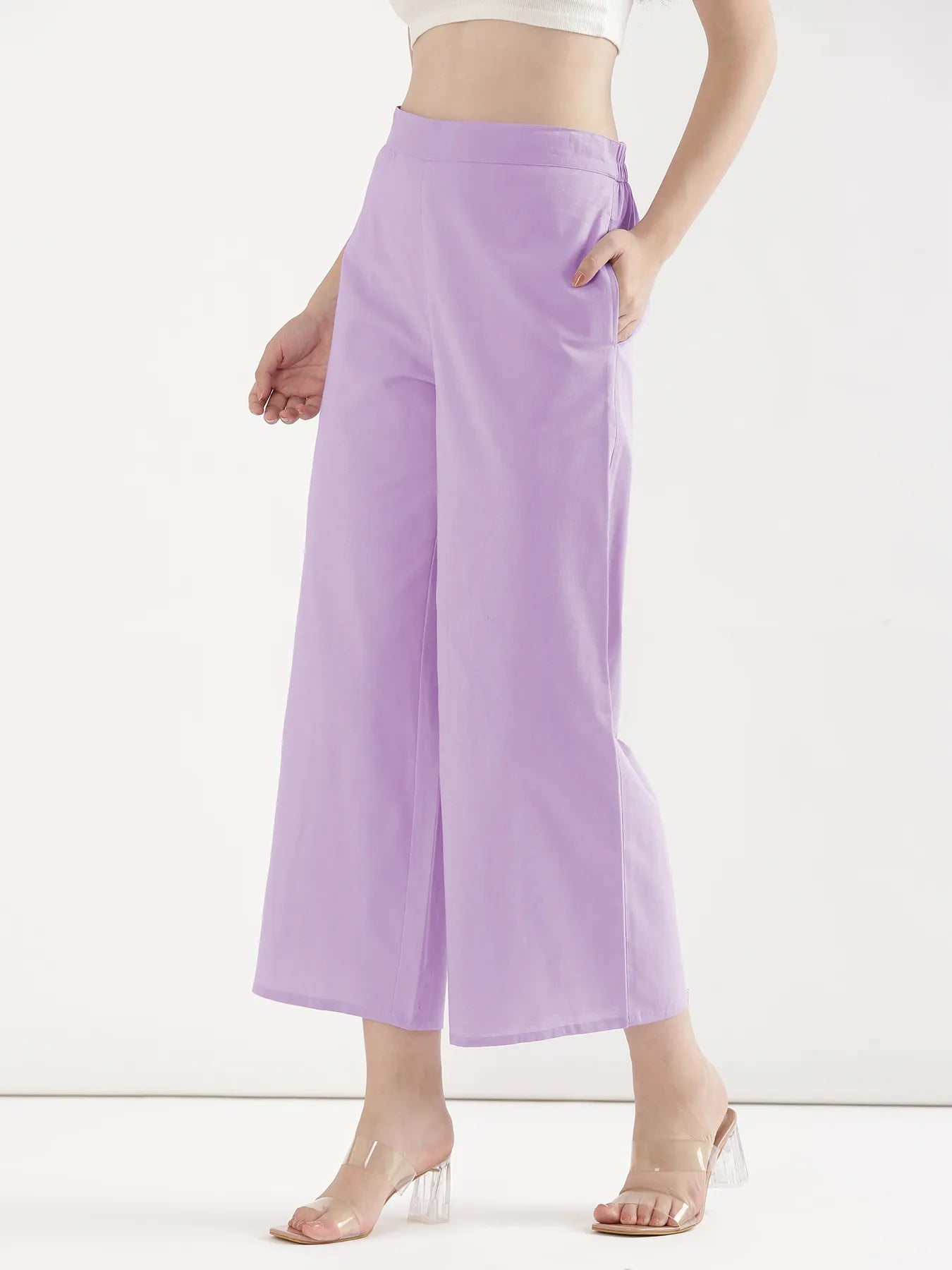 Women Lilac Airy Linen Wide Leg Pant