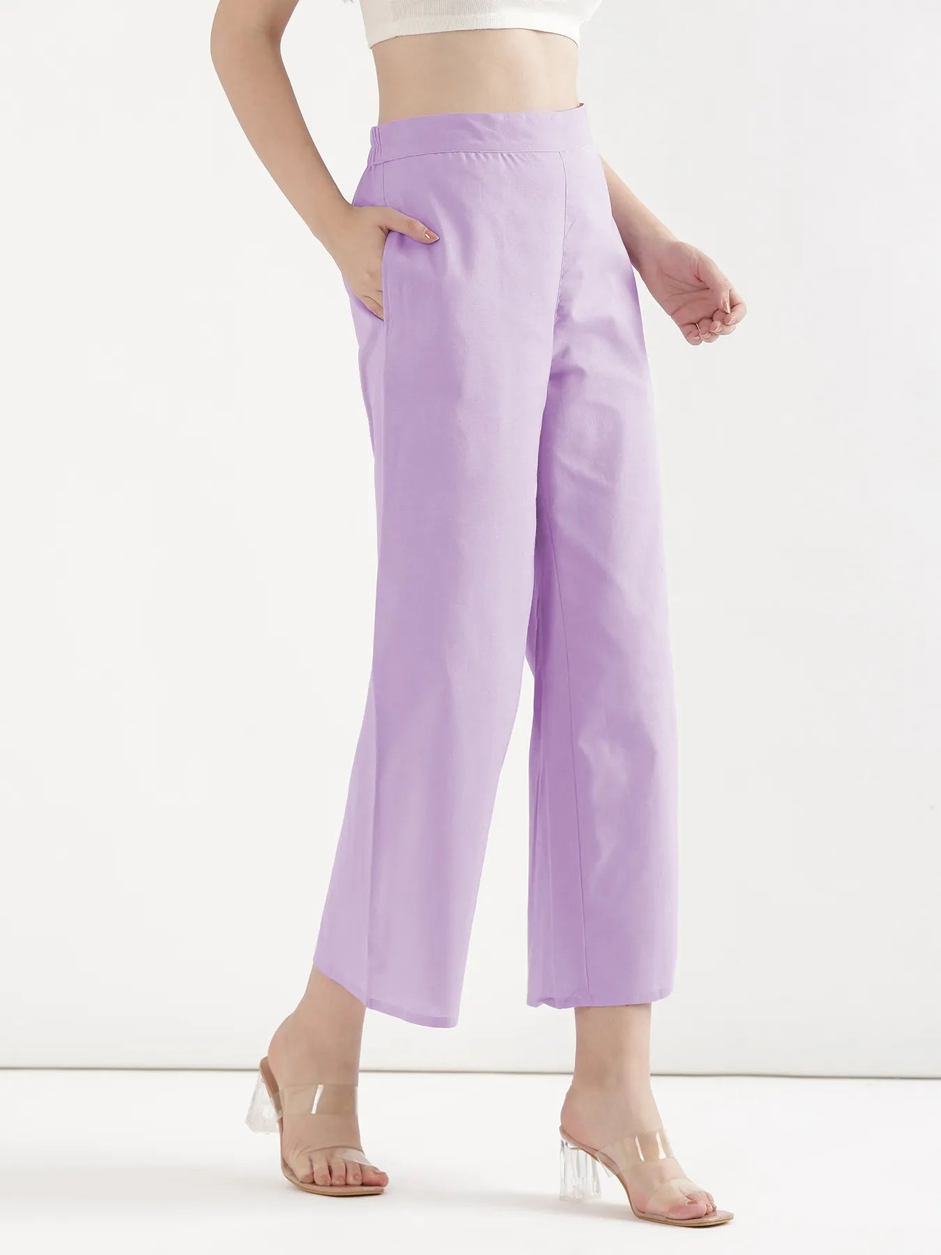 Women Lilac Airy Linen Wide Leg Pant