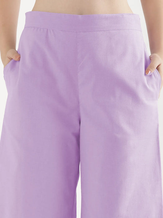 Women Lilac Airy Linen Wide Leg Pant