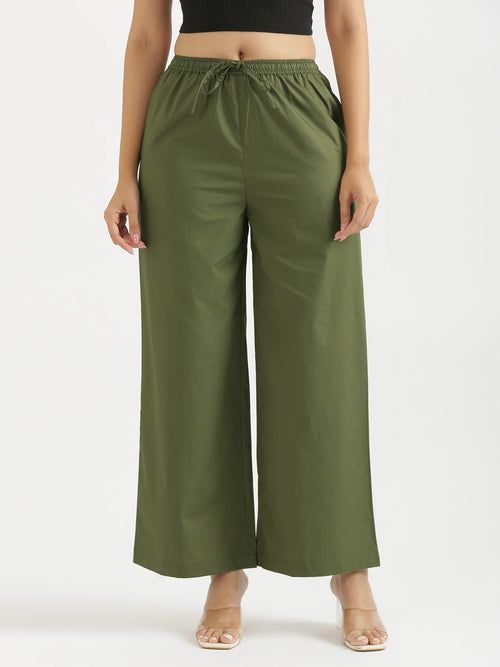 Women Forest Green Better Cotton Casual Pant