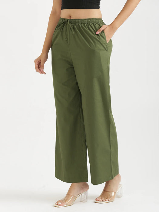 Women Forest Green Better Cotton Casual Pant