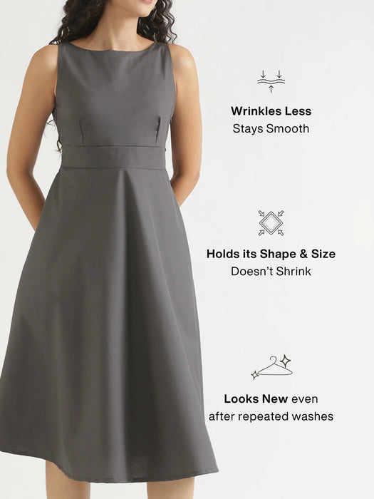 Women Dark Grey Better Cotton  Flared Dress