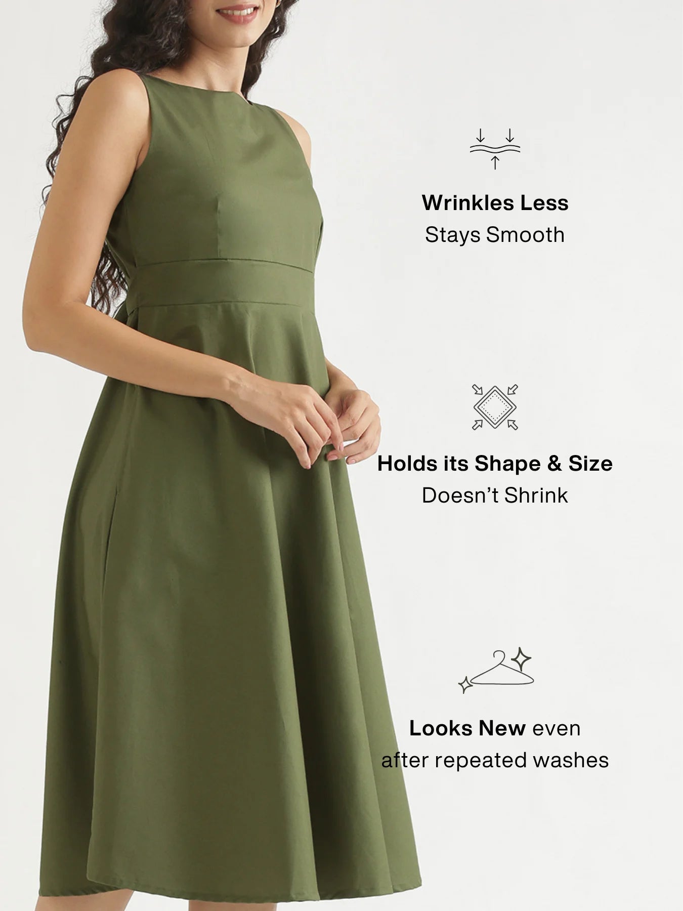 Women Forest Green Better Cotton Flared Dress