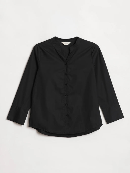 Women Black Better Cotton Mandarin Collar Shirt