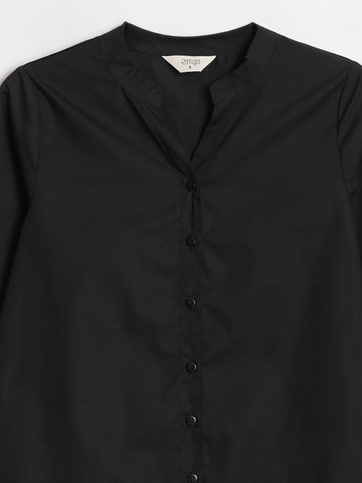 Women Black Better Cotton Mandarin Collar Shirt