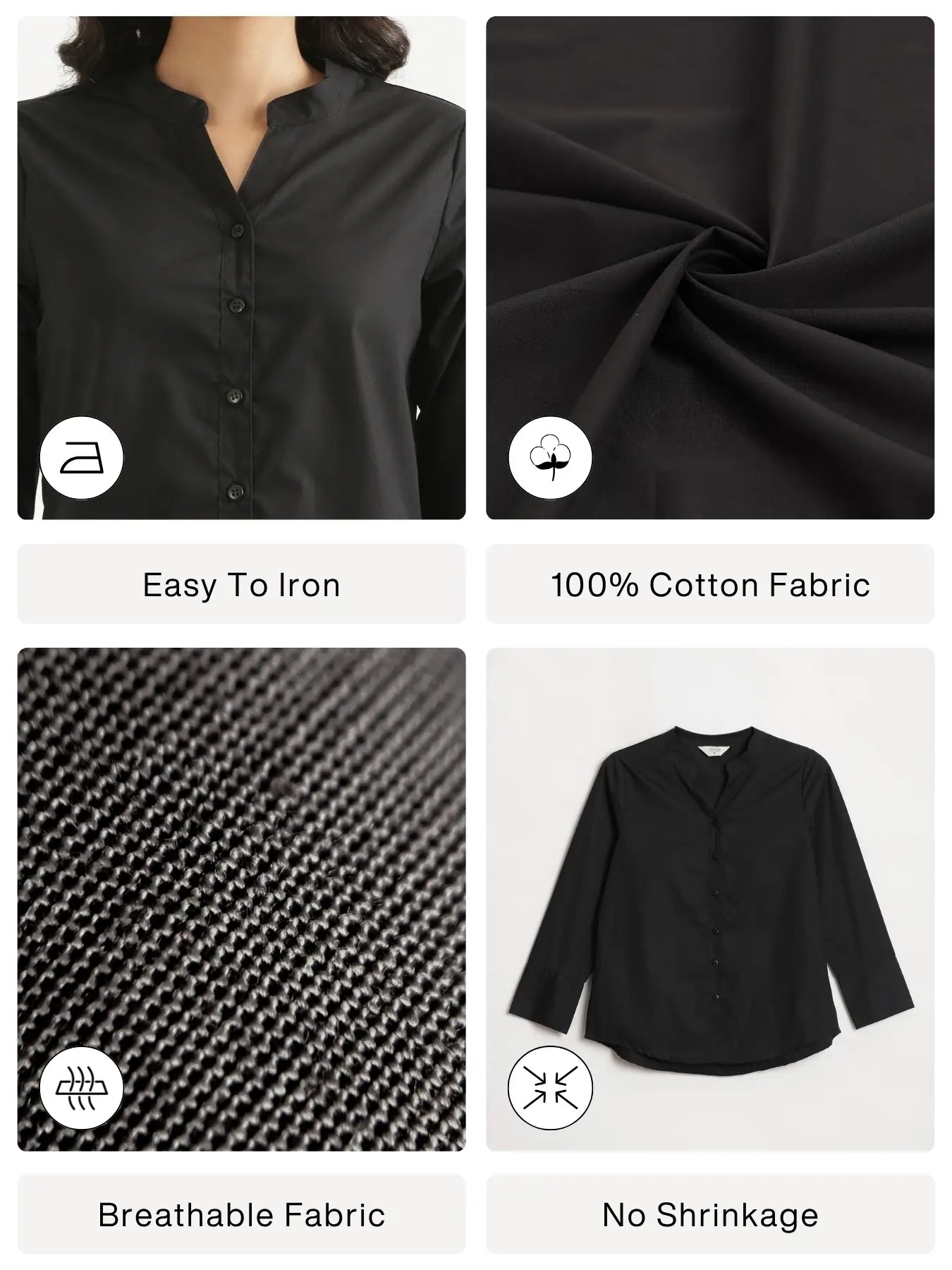 Women Black Better Cotton Mandarin Collar Shirt